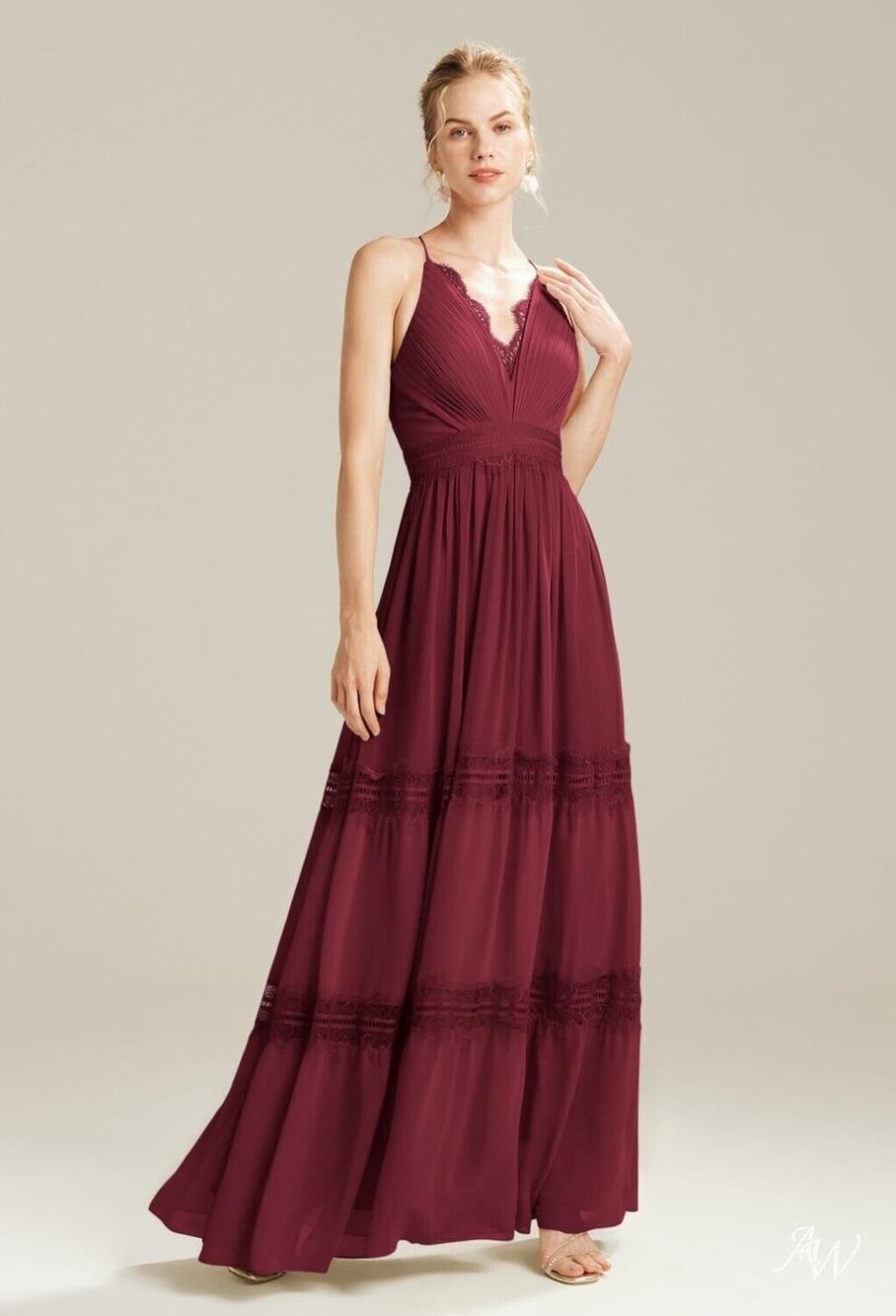 New Burgundy Red Bridesmaid Formal Halter Sleeveless Maxi Dress Gown Lace 2